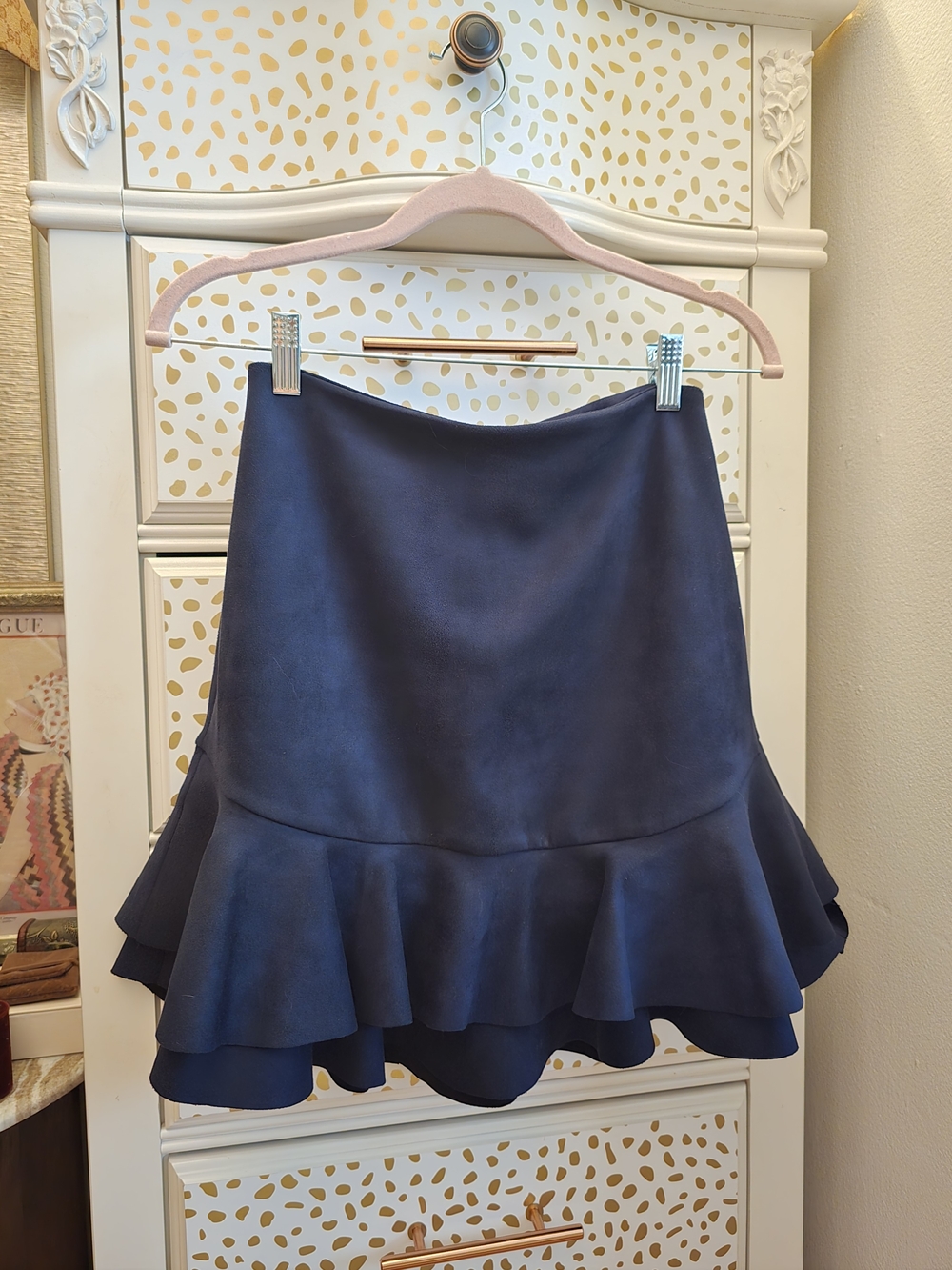 Aqua Navy Layered Ruffle Hem Skirt